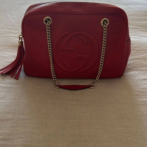 Gucci Red Leather Soho Bowler Chain Shoulder Bag - Picture 2 of 16